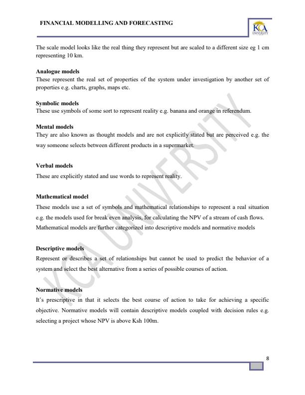 Page 2 – CFI 423: Financial Modelling and Forecasting Notes – Kenyaplex