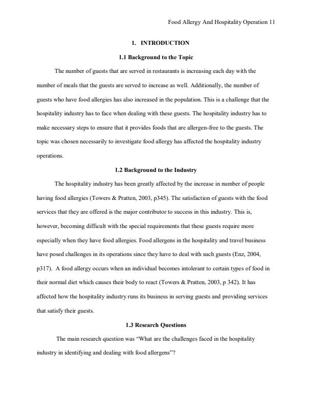 Page 1 – Project: Effects of Food Allergy on Hospitality Industry – Kenyaplex