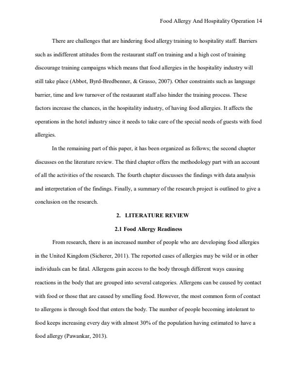 Page 4 – Project: Effects of Food Allergy on Hospitality Industry – Kenyaplex
