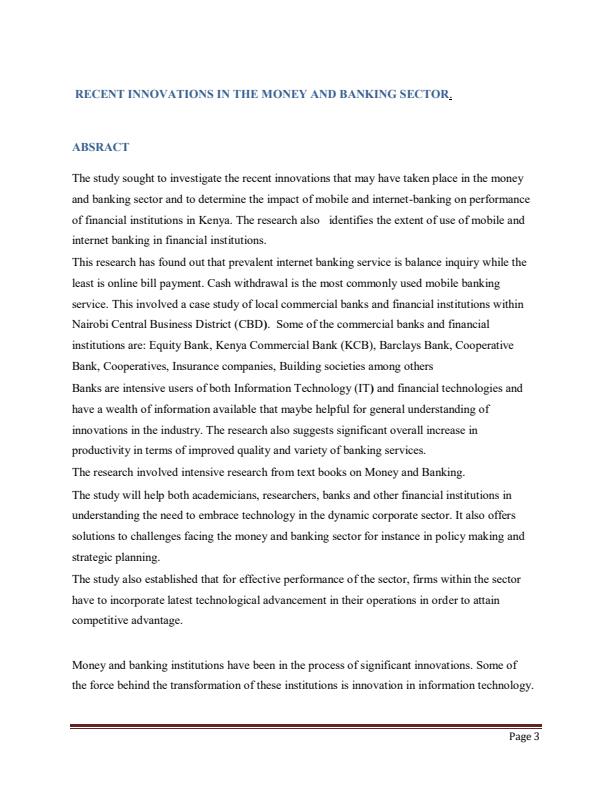 Page 1 – Case Study: Recent Innovations in the Money and Banking Sector – Kenyaplex