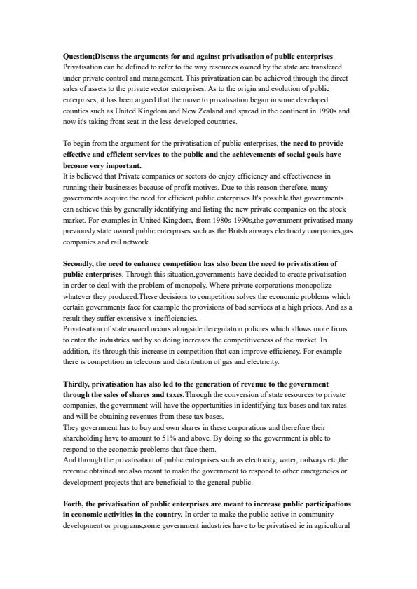 Page 1 – Public Administration Notes: Privatization of Public Enterprises – Kenyaplex