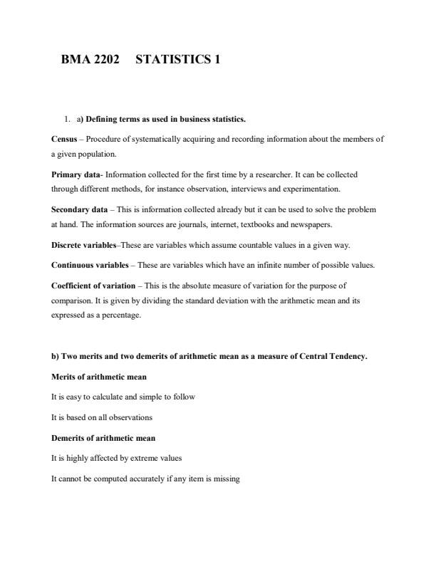 Page 1 – BMA 2202: Statistics I Notes – Kenyaplex