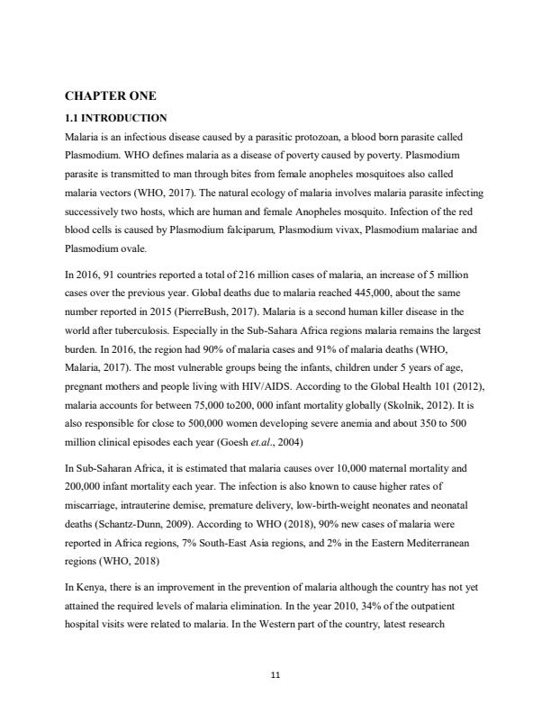 Page 1 – Research thesis on malaria prevention among pregnant women in Vihiga sub county – Kenyaplex