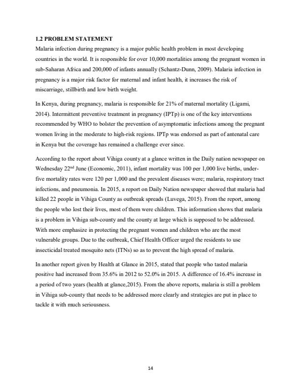 Page 4 – Research thesis on malaria prevention among pregnant women in Vihiga sub county – Kenyaplex