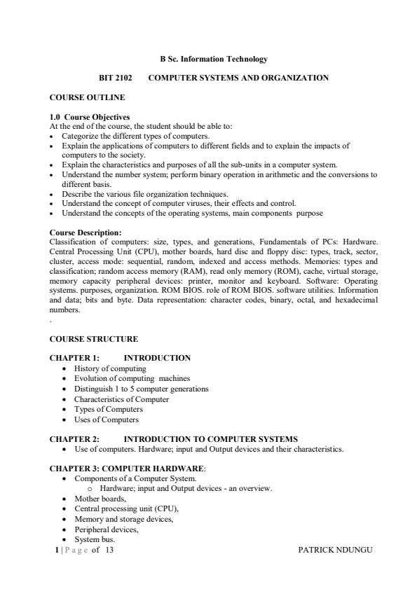 Page 1 – BBIT 2102: Computer Systems and Organization Notes – Kenyaplex