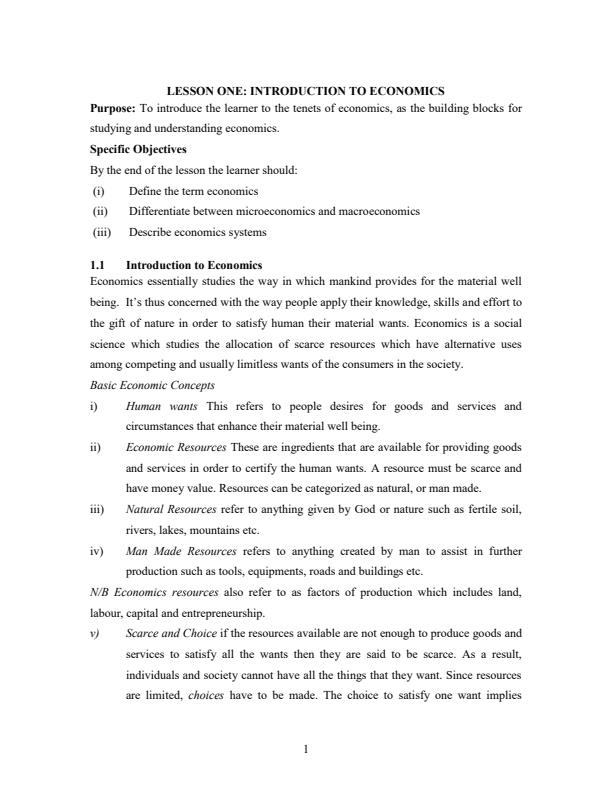 Page 3 – BBM 115: Introduction to Micro-Economics Notes – Kenyaplex