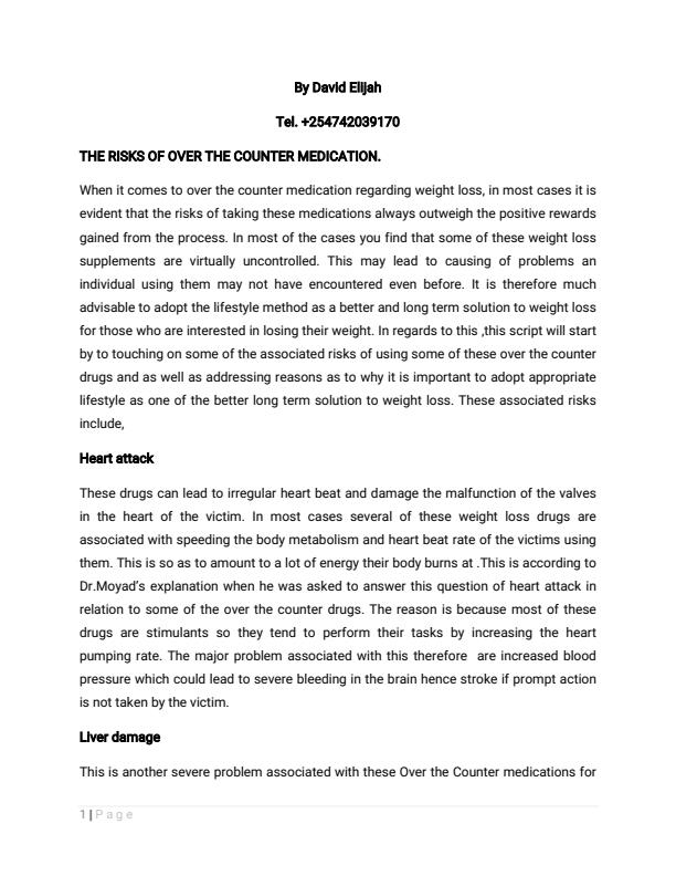 Page 1 – Nutrition recommendation for weight loss over the use of over the counter drugs – Kenyaplex