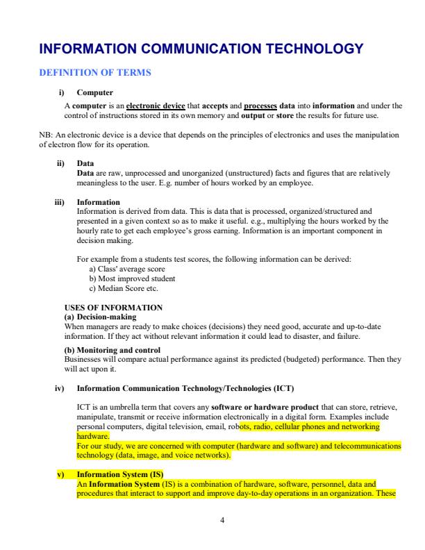 Page 1 – Diploma in ICT Notes for Introduction to Information Communication Technology – Kenyaplex