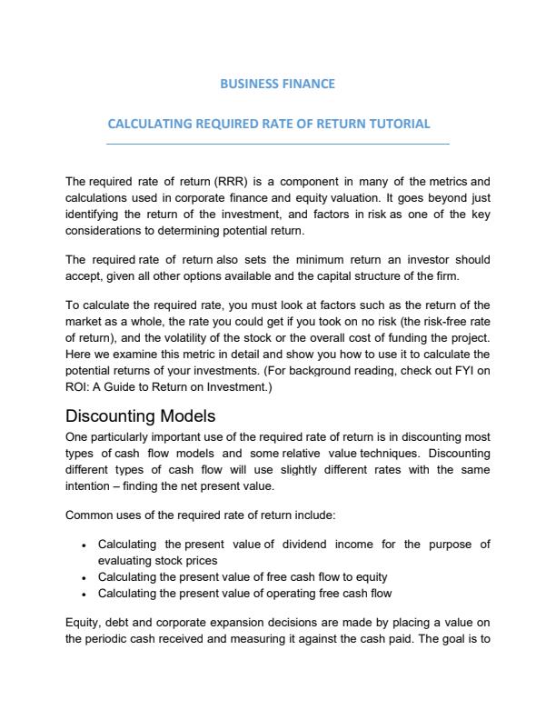 Page 1 – Business Finance Notes: Calculating Required Rate of Return – Kenyaplex