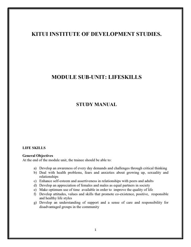 Page 1 – Life Skills Notes – Kenyaplex