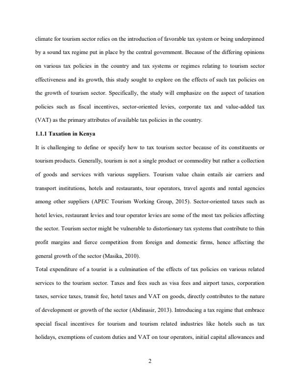 Page 2 – Research Project: Effects of tax policies on growth of tourism sector in Kenya (a case of Mombasa county) – Kenyaplex