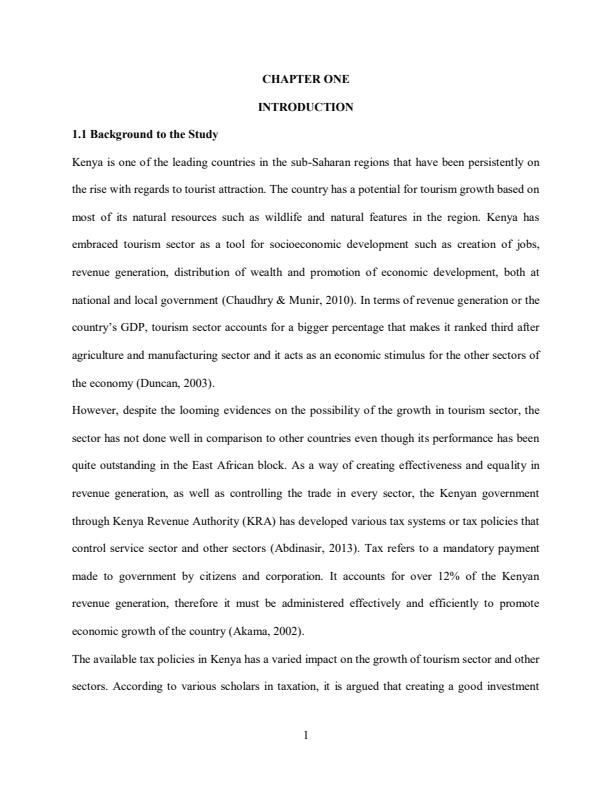 Page 1 – Research Project: Effects of tax policies on growth of tourism sector in Kenya (a case of Mombasa county) – Kenyaplex