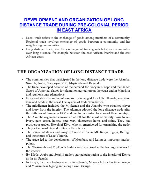 Page 1 – 2024 detailed notes on development and organization of long distance trade – Kenyaplex