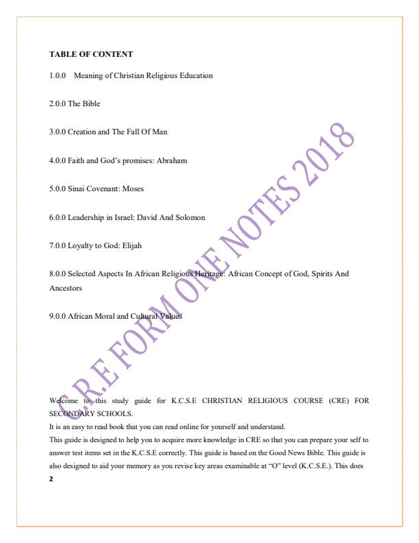 Page 1 – CRE Form 1 Notes 2018 – Kenyaplex