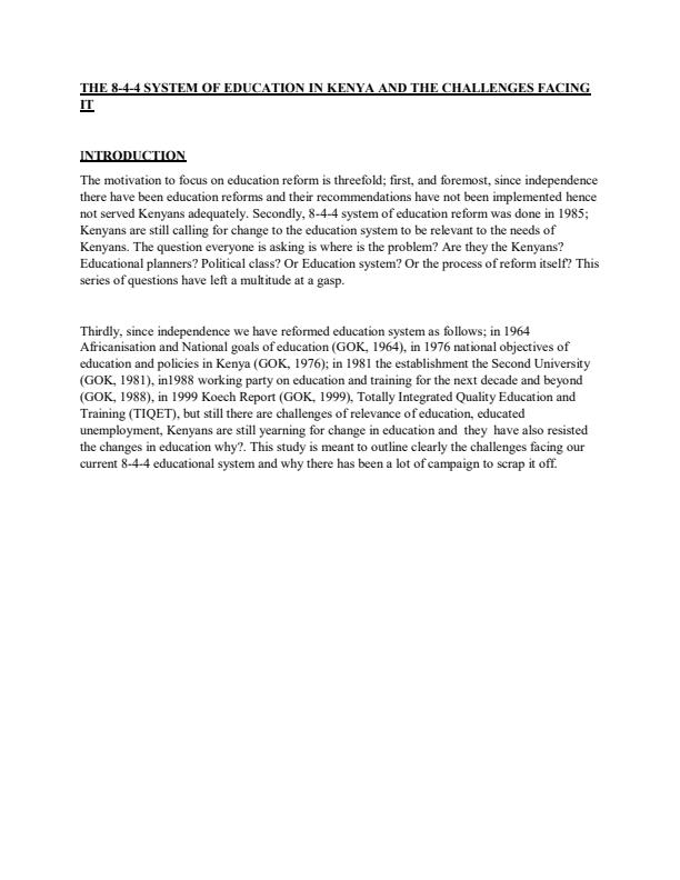 Page 1 – The 8-4-4 system of education in Kenya and the challenges facing It – Kenyaplex