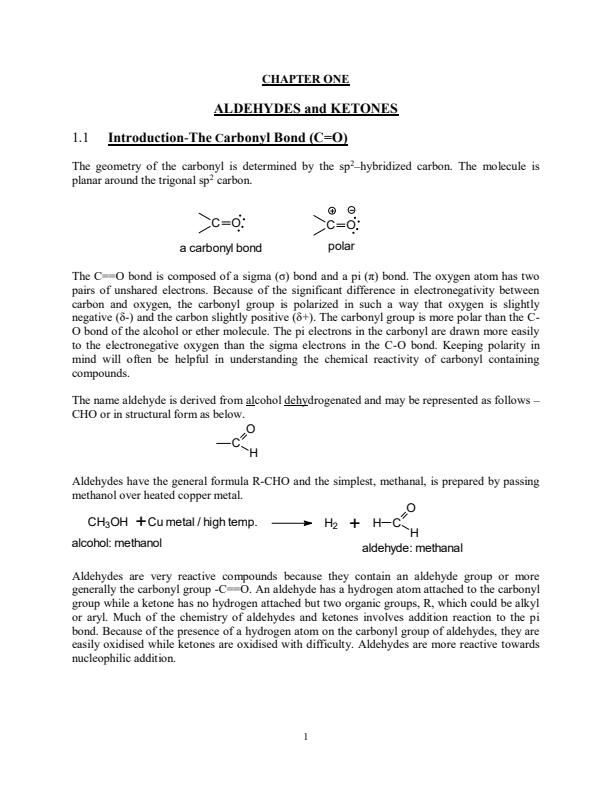 Page 1 – SCH 202: Aldehydes and Ketones Notes – Kenyaplex