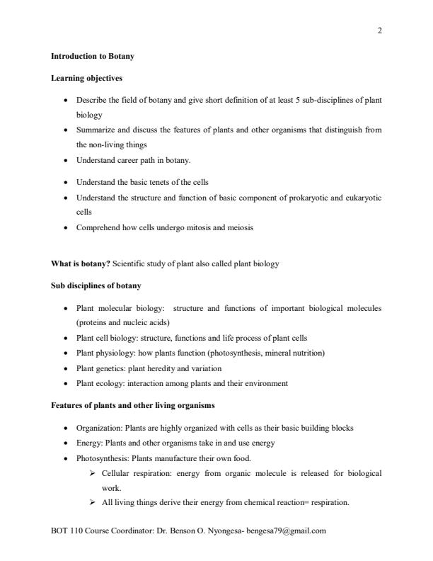 Page 2 – BOT 110: Basic Botany I  Notes – Kenyaplex