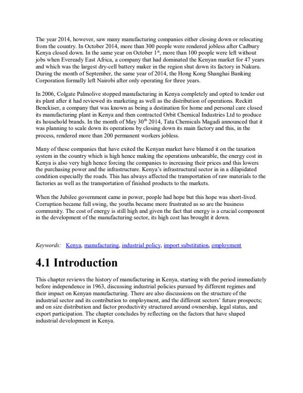 Page 2 – EAE 408: Economics of Industry Notes - Manufacturing Sector in Kenya – Kenyaplex