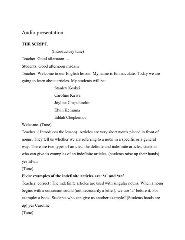 Page 1 – EDCI 321: Education Technology II - Audio Presentation – Kenyaplex