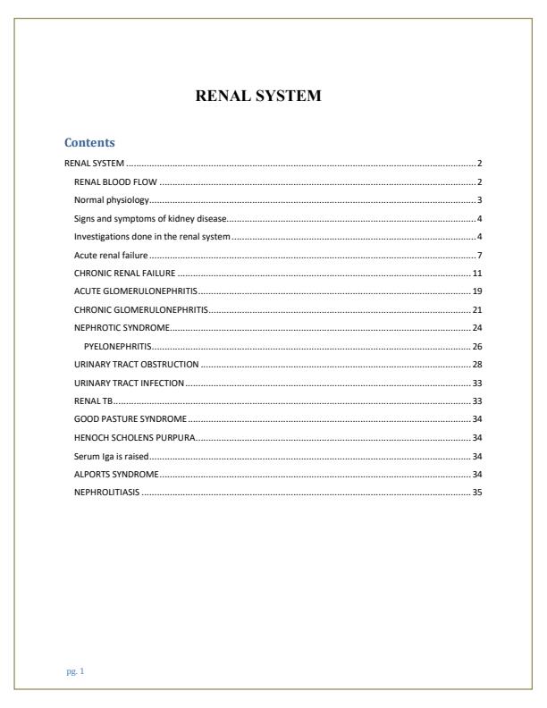 Page 1 – KMTC Renal System Notes: Kidney and it