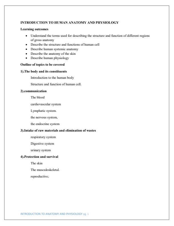 Page 1 – KMTC Introduction to Human Anatomy and Physiology Notes – Kenyaplex