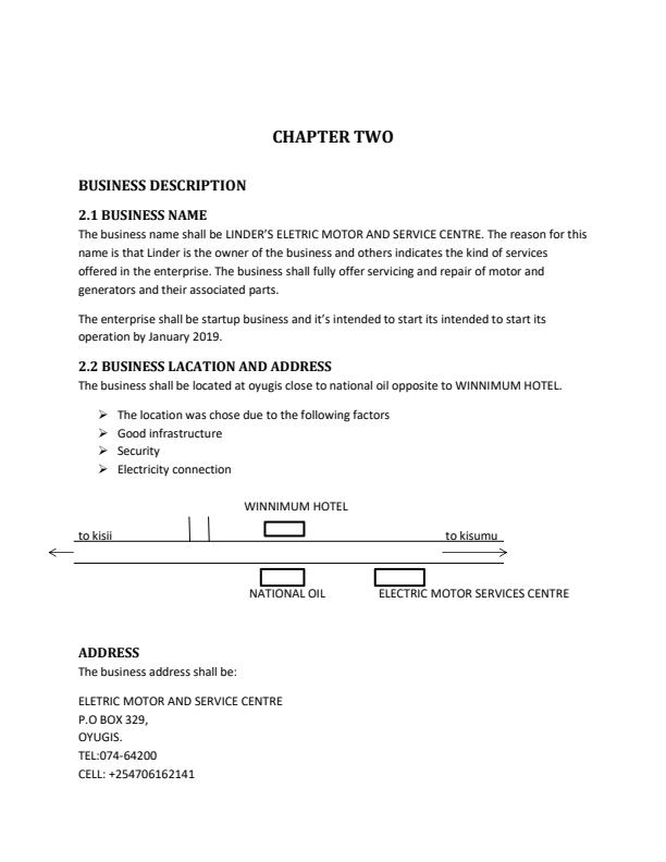 Page 3 – Electric Motor and Service Centre Sample Business Plan – Kenyaplex