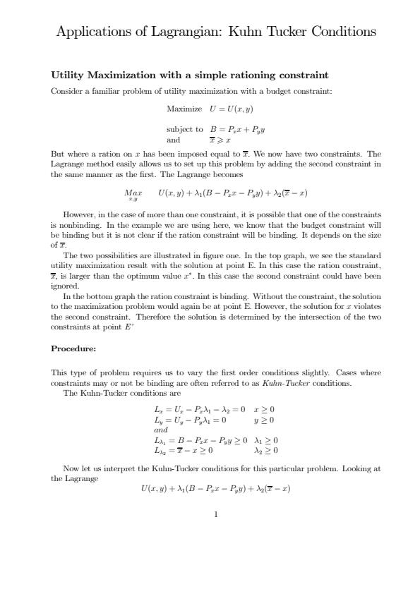 Page 1 – EES 301: Statistics for Economists II - Applications of Lagrangian: Kuhn Tucker Conditions – Kenyaplex