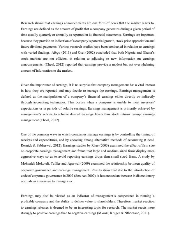 Page 3 – Stock Price Reaction to Earnings Announcements - EAE 412: Project Appraisal – Kenyaplex