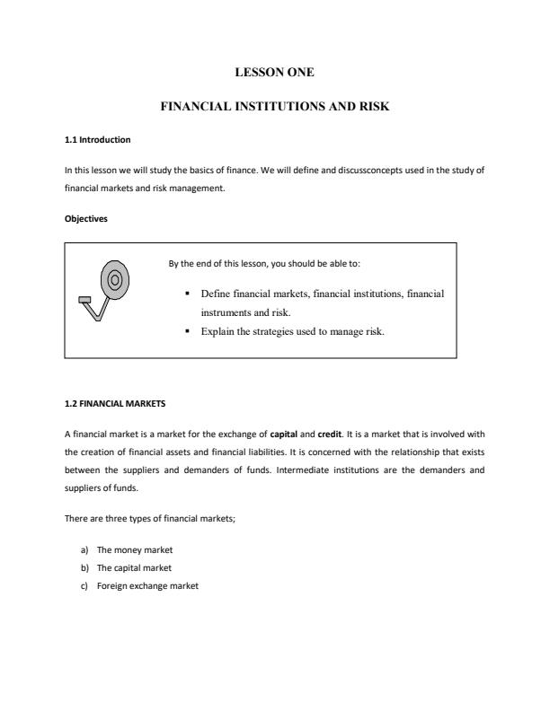 Page 1 – EAE 202: Financial Instruments and Risk Management Notes – Kenyaplex