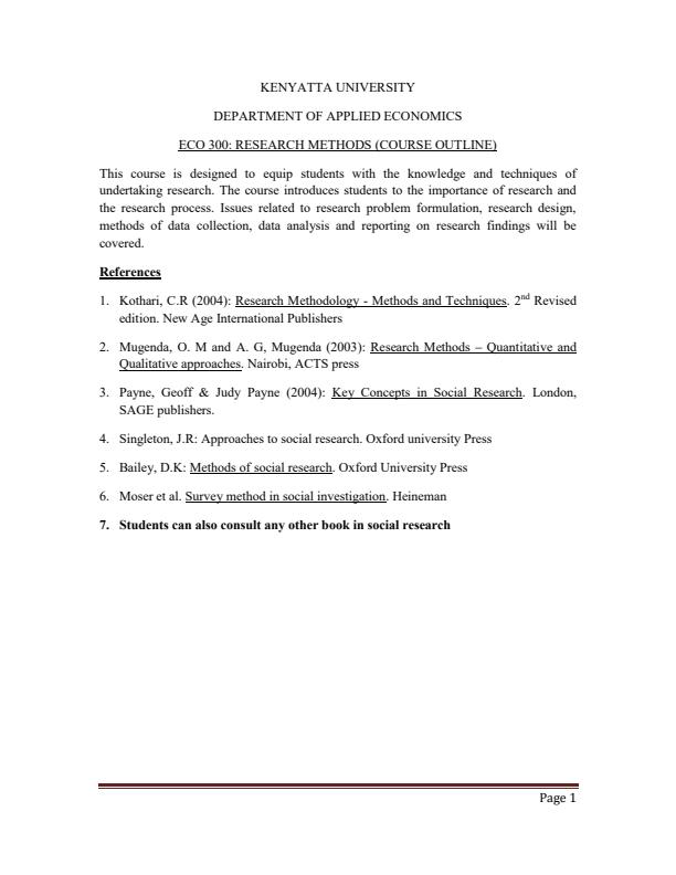 Page 1 – ECO 300: Research Methods Notes – Kenyaplex