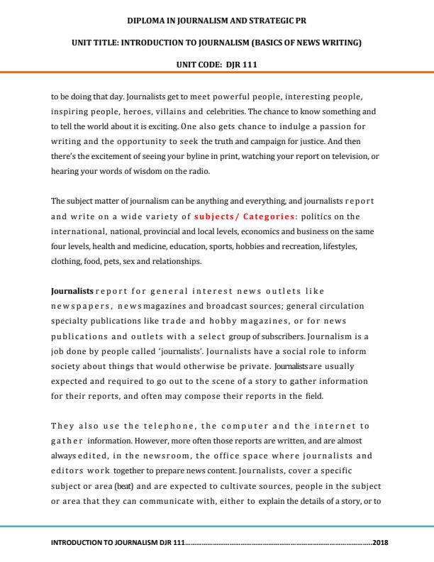 Page 2 – DJR 111: Introduction to Journalism (Basics of News Writing) Notes – Kenyaplex