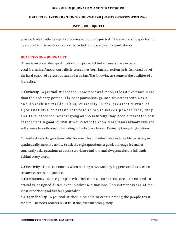 Page 3 – DJR 111: Introduction to Journalism (Basics of News Writing) Notes – Kenyaplex