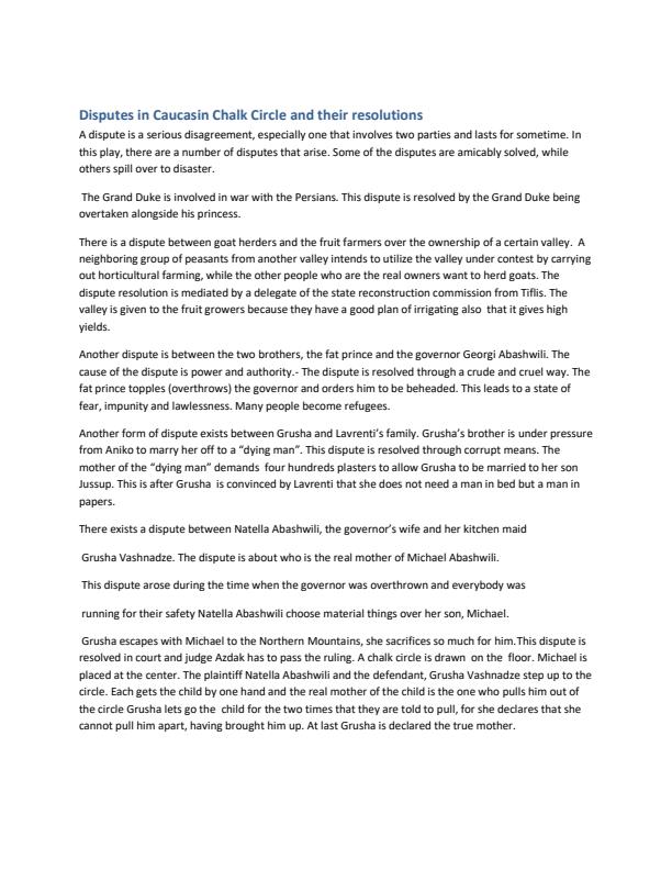 Page 1 – Disputes in the Caucasian Chalk Circle and their resolutions – Kenyaplex