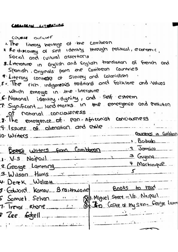 Page 1 – Carribean Literature Notes – Kenyaplex