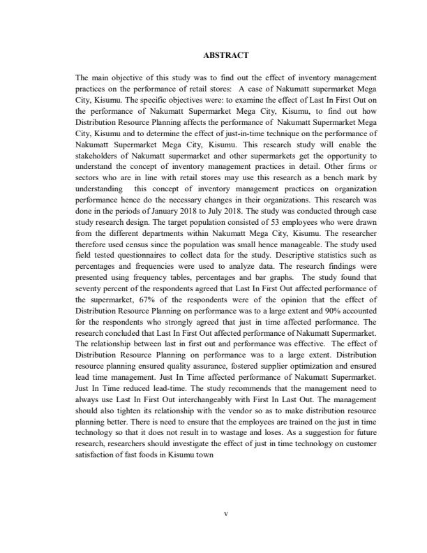 Page 1 – Research Project: Effects of Inventory Management on Performance of Retail Stores – Kenyaplex