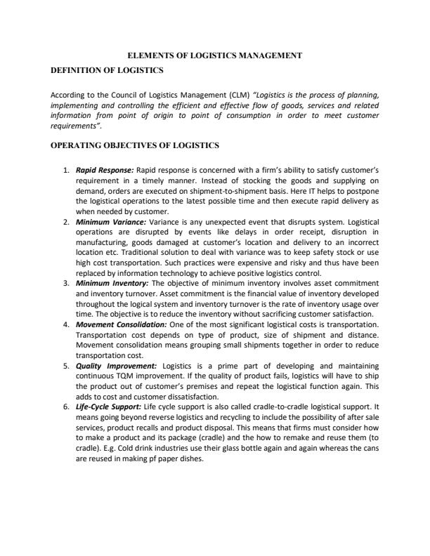 Page 1 – Logistics Management Notes – Kenyaplex