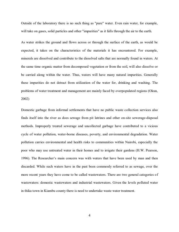 Page 4 – Research Project: Impact of Waste Water Reclamation, Recycling and Reuse in Kiambu County – Kenyaplex