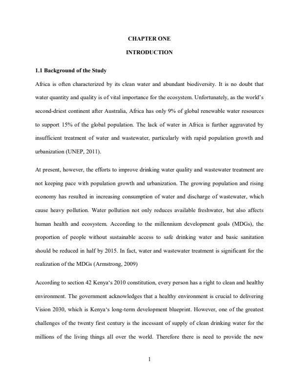 Page 1 – Research Project: Impact of Waste Water Reclamation, Recycling and Reuse in Kiambu County – Kenyaplex