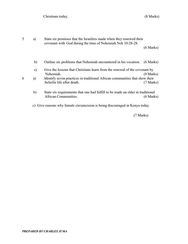 Page 2 – KCSE Trial Examination CRE Paper 1 2023(With Answers) – Kenyaplex