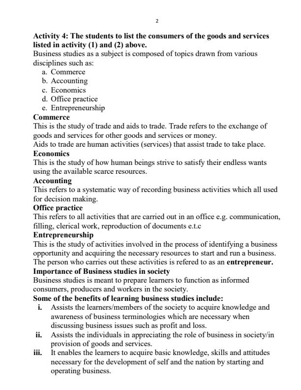 Page 2 – Business Studies Form 1 to Form 4 Notes – Kenyaplex