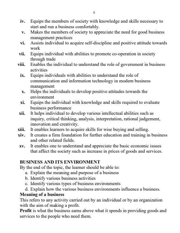 Page 3 – Business Studies Form 1 to Form 4 Notes – Kenyaplex