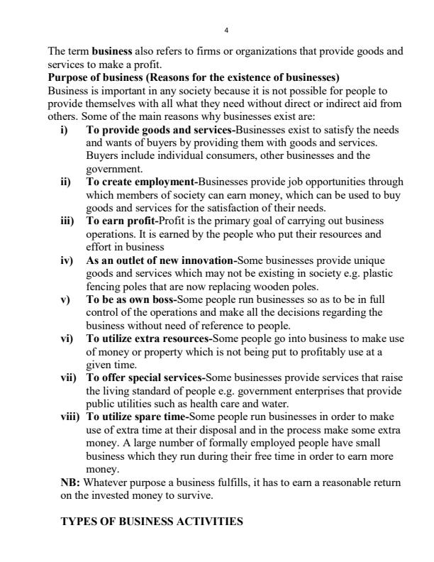 Page 4 – Business Studies Form 1 to Form 4 Notes – Kenyaplex