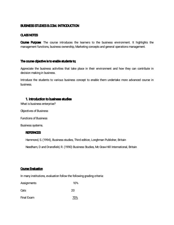 Page 1 – Introduction to Business Studies 1st Year Notes – Kenyaplex