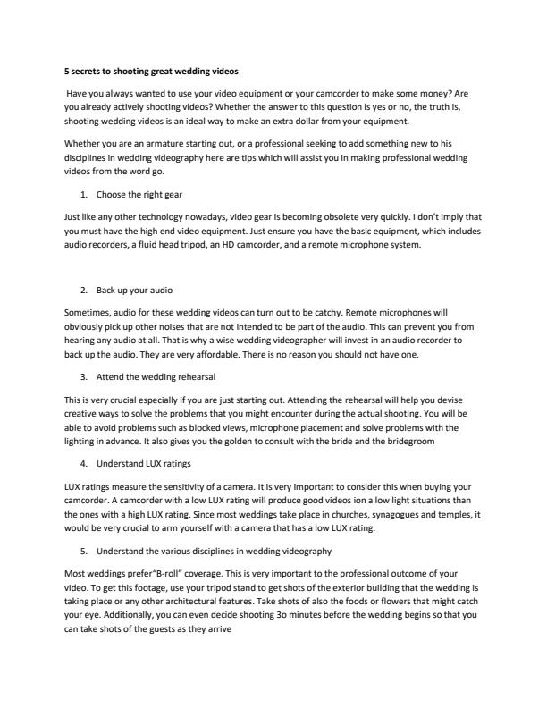 Page 1 – 5 Secrets to Shooting Great Wedding Videos – Kenyaplex