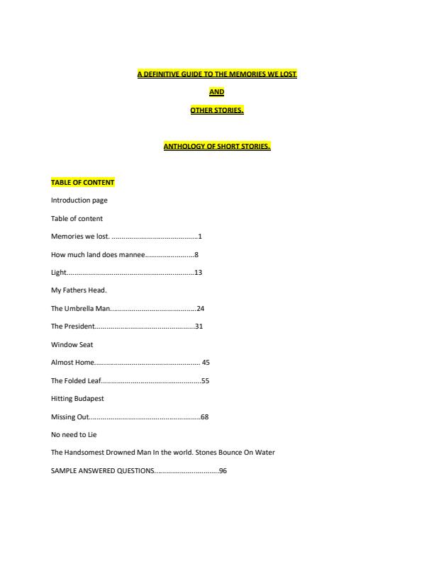 Page 1 – Guide To The Memories We Lost and Other Stories – Kenyaplex