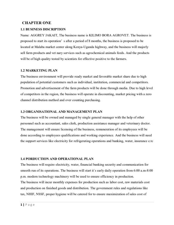 Page 1 – Business Plan: Diploma in Information Communication Technology – Kenyaplex