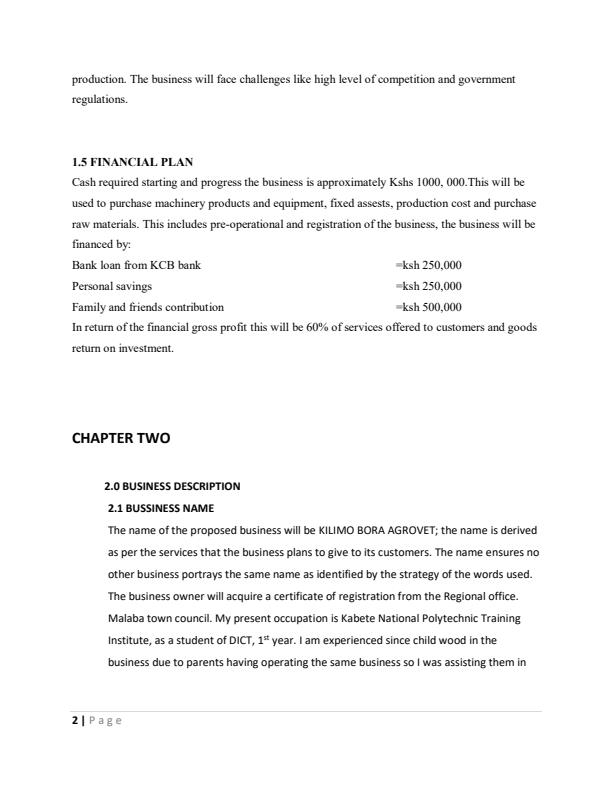 Page 2 – Business Plan: Diploma in Information Communication Technology – Kenyaplex
