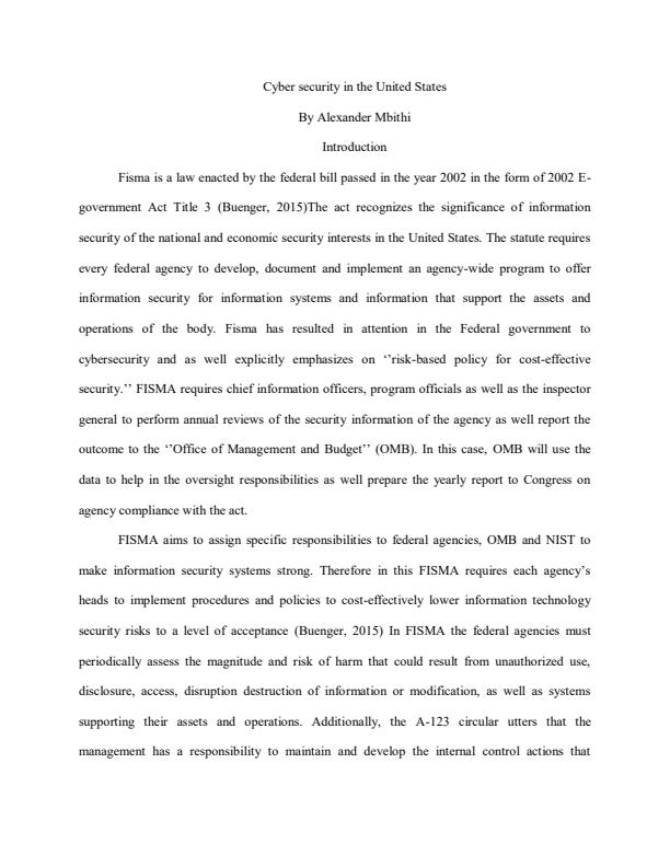 Page 1 – Policies and regulations controlling cyber security in the United States – Kenyaplex