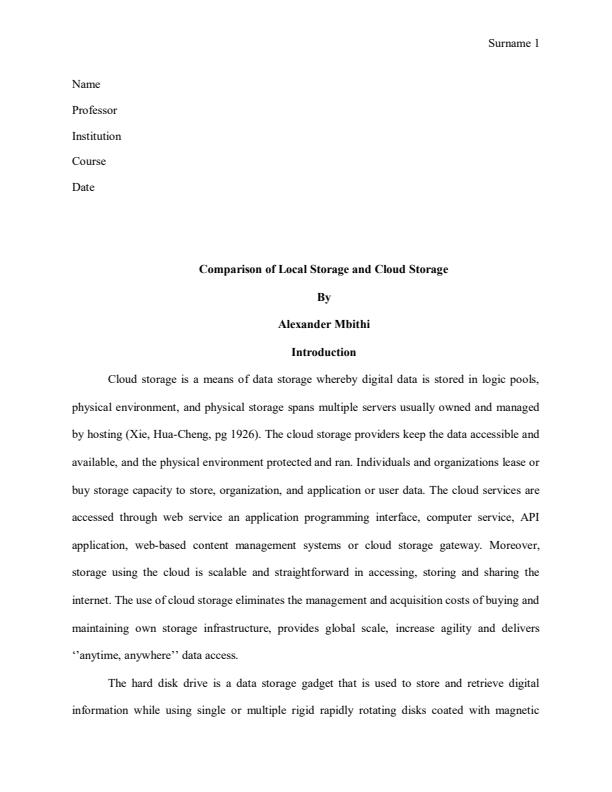 Page 1 – Comparison of Local Storage and Cloud Storage – Kenyaplex