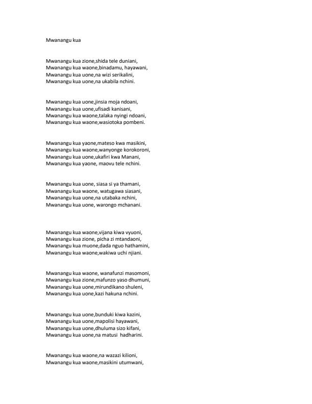 Page 1 – Mwanangu Kua: Shairi kuhusu matatizo yanayokumba Wakenya hasa kutokana na uongozi mbaya wa viongozi  – Kenyaplex